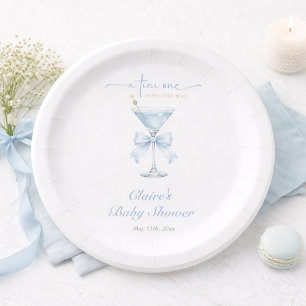 Assiettes En Carton Un Tini One Dusty Blue Bow Garçon Baby Shower