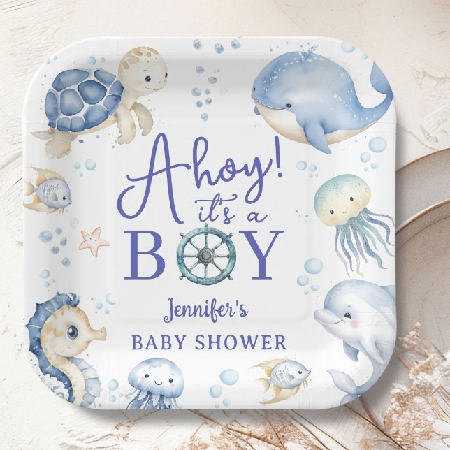 Assiettes En Carton Under The Sea Ahoy It's A Boy Ocean Baby Shower (Créateur téléchargé)