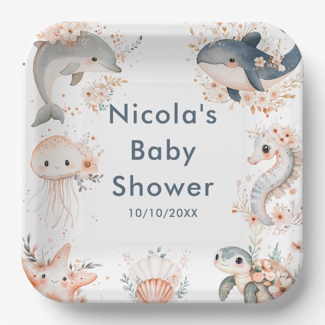 Assiettes En Carton Under The Sea Animals Baby Shower (Recto)