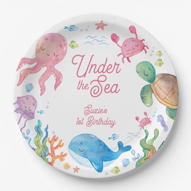 Assiettes En Carton Under the Sea Kids 1st Birthday (Devant)