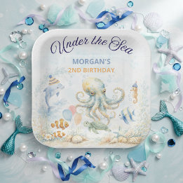 Assiettes En Carton Under the Sea Ocean Animals Octopus Birthday