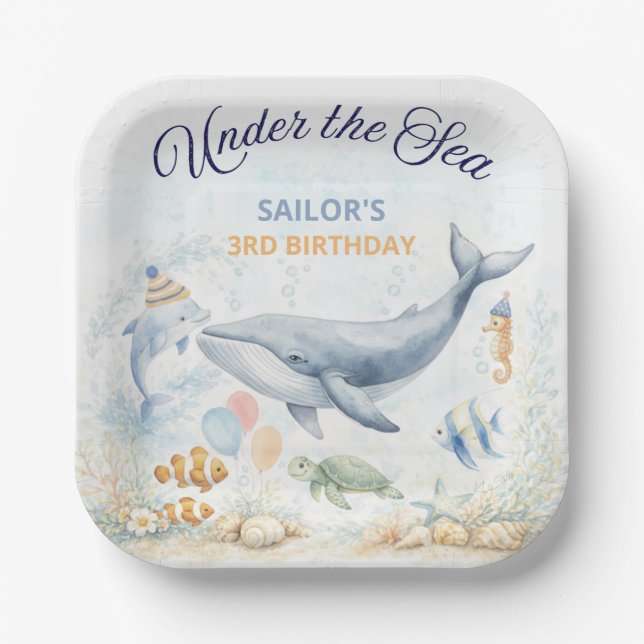 Assiettes En Carton Under the Sea Ocean Animals Whale Birthday (Recto)