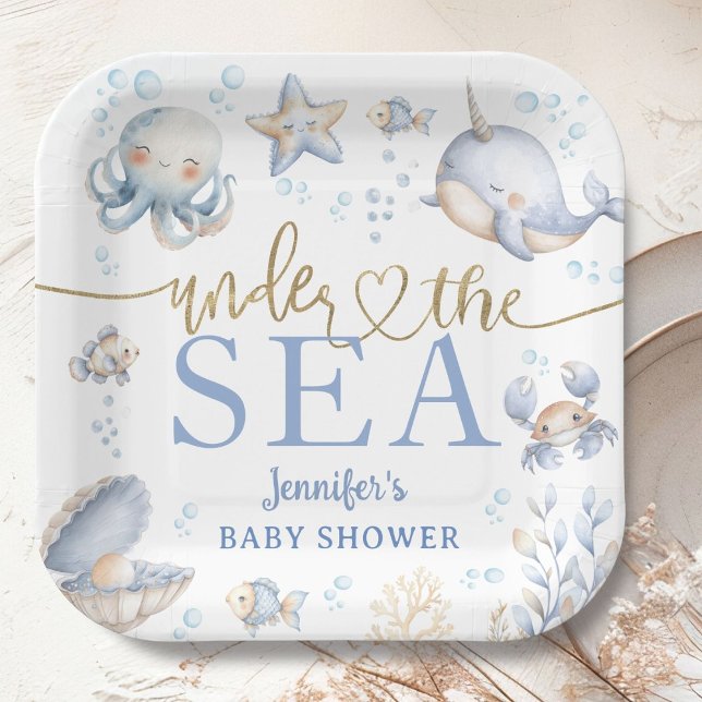 Assiettes En Carton Under The Sea Ocean Baby Shower Boy Blue  (Créateur téléchargé)