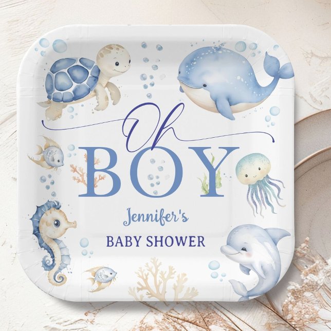 Assiettes En Carton Under The Sea Ocean Baby Shower Oh Boy Blue (Créateur téléchargé)