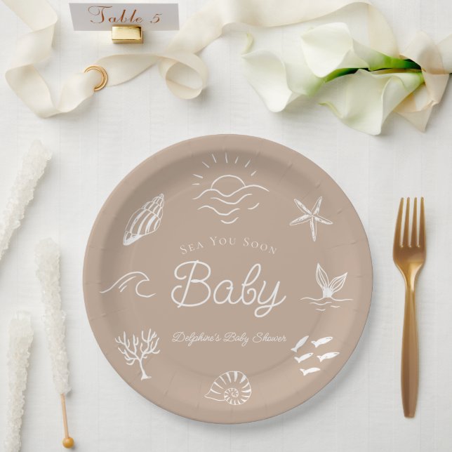 Assiettes En Carton Under the Sea You Soon Brown Baby Shower (Mariage)