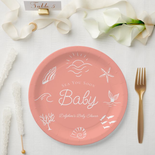 Assiettes En Carton Under the Sea You Soon Pink Girl Baby Shower (Mariage)