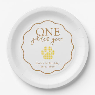 Assiettes En Carton Une année d'or Empreinte de patte fête de premier