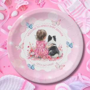 Assiettes En Carton Une Baby Shower pour une Petite Fille et son Chien