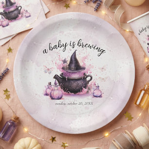 Assiettes En Carton Une Baby Shower Rose Halloween: Un Bébé Est En Tra