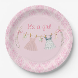 Assiettes En Carton Une douce petite fille en chemin, baby shower invi