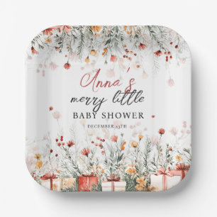 Assiettes En Carton Une douche de bébé florale de Noël joyeuse