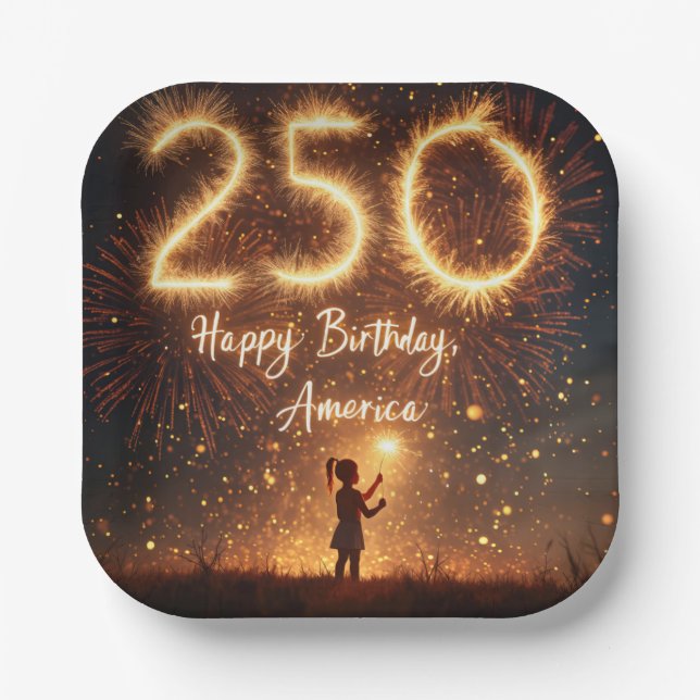 Assiettes En Carton Une fille avec des étincelants pour le 250e annive (Recto)