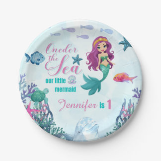 Assiettes En Carton Une fille de sirène pourpre de mer 1er anniversair