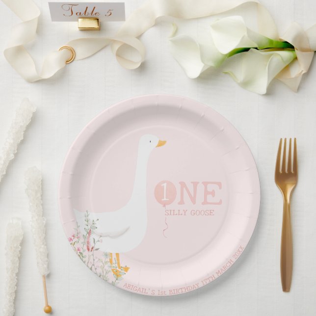 Assiettes En Carton Une fille rose d'oie sotte 1er anniversaire (Mariage)