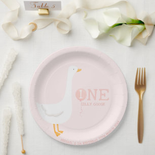 Assiettes En Carton Une fille rose d'oie sotte 1er anniversaire