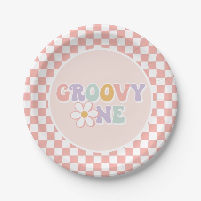 Assiettes En Carton Une fille Super Pink Daisy Checker (Devant)