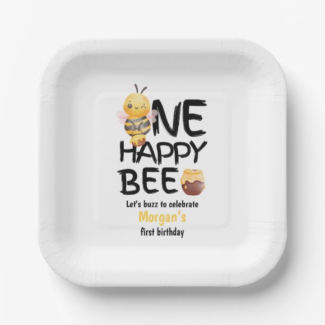 Assiettes En Carton Une joyeuse Bee Honey Yellow Bee Girls 1er anniver (Recto)
