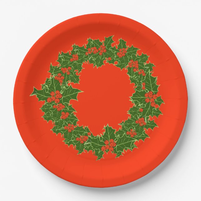 Assiettes En Carton Une joyeuse couronne de Noël (Devant)
