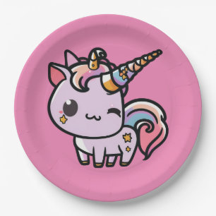 Assiettes En Carton Une mignonne licorne kawaii