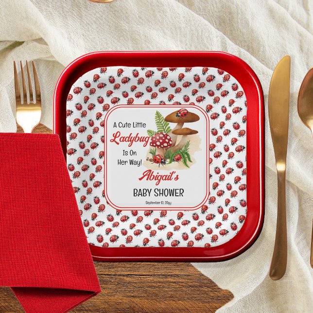Assiettes En Carton Une Mignonne Petite Ladybug Est En Chemin De Baby  ("A Cute Little Ladybug Is On the Way!" Girl Baby Shower Paper Plates)