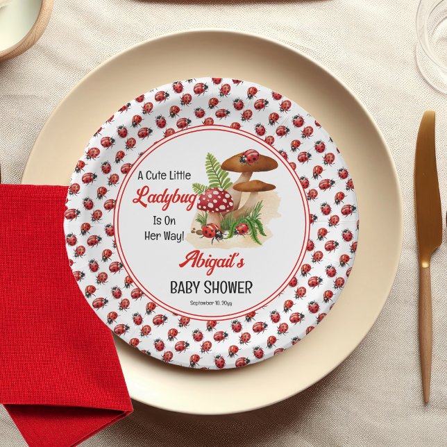 Assiettes En Carton Une Mignonne Petite Ladybug Est En Chemin De Baby  ("A Cute Little Ladybug Is On Her Way!" Girl Baby Shower Paper Plates)