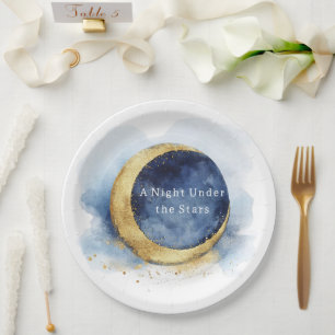 Assiettes En Carton Une Nuit sous les Étoiles Lune Bleue Céleste Maria