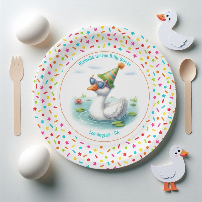 Assiettes En Carton Une oie sotte fête d'anniversaire (One Silly Goose First Birthday Party Paper Plates)