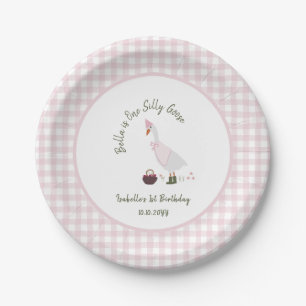 Assiettes En Carton Une oie sotte fille rose En vichy 1er anniversaire