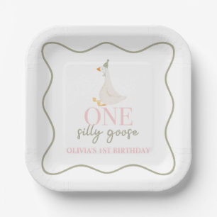 Assiettes En Carton Une oie sotte rose et vert