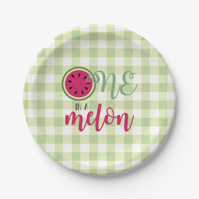 Assiettes En Carton Une pastèque One in a Melon pour un premier annive (Devant)