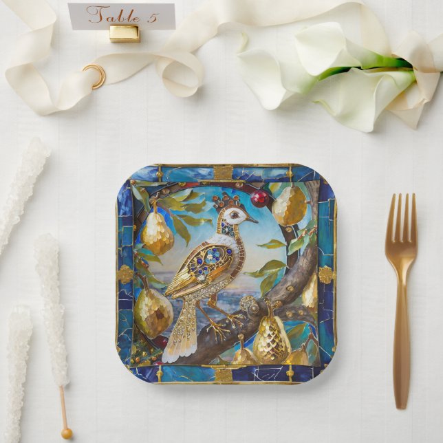 Assiettes En Carton Une perdrix dans un arbre à poires (Mariage)