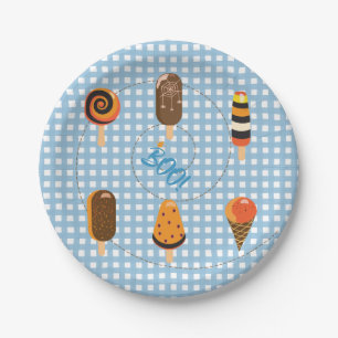 Assiettes En Carton Une petite Boo est due Crème glacée Gingham Bleu p