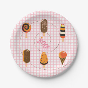 Assiettes En Carton Une petite boo est due Glace rose à carreaux Gingh