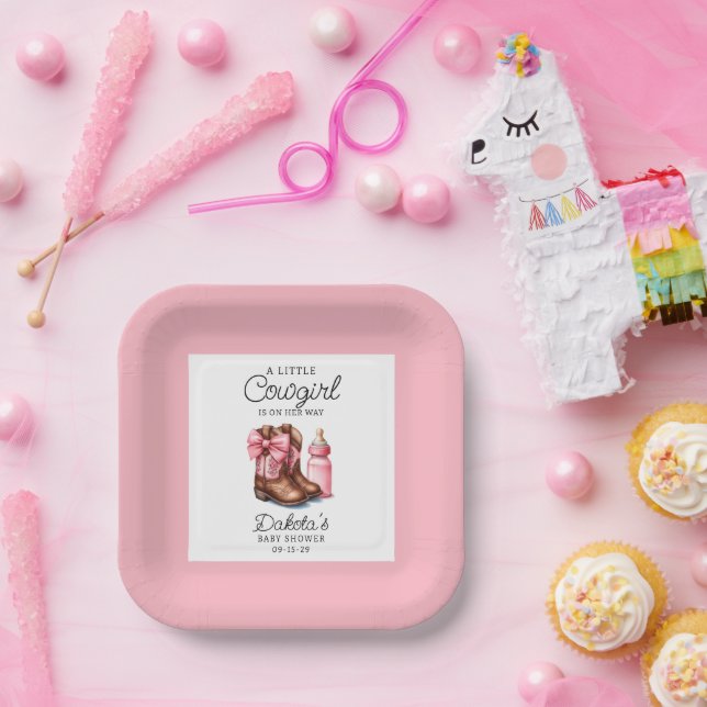 Assiettes En Carton Une Petite Cowgirl Rose Wester Rodeo Papier (Fête)