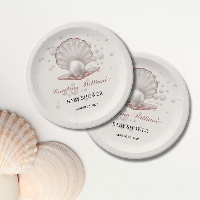 Assiettes En Carton une petite perle sous le baby shower de mer (Créateur téléchargé)