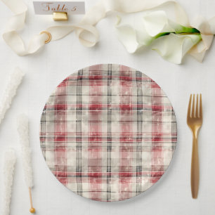 Assiettes En Carton Une série de dessins floraux de tartan de Noël #15
