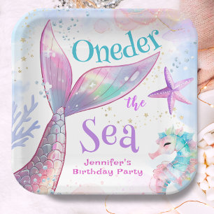 Assiettes En Carton Une Sirène De Mer 1er Anniversaire Rose Purple