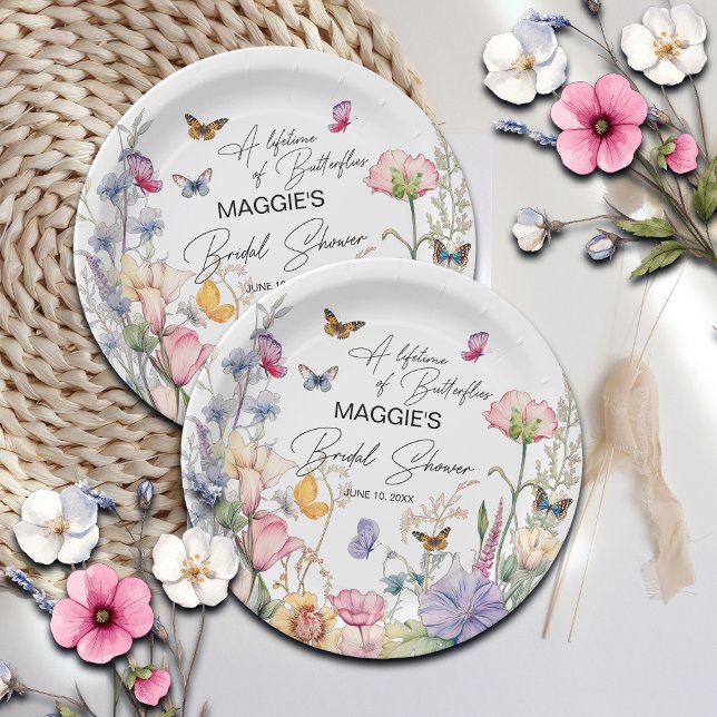 Assiettes En Carton Une vie de papillons Fleur sauvage Fête des mariée (Créateur téléchargé)