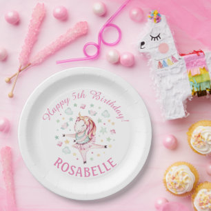 Assiettes En Carton Unicorn Ballerina PInk fête d'anniversaire