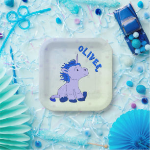 Assiettes En Carton Unicorn Blue Dot Motif Fille Anniversaire