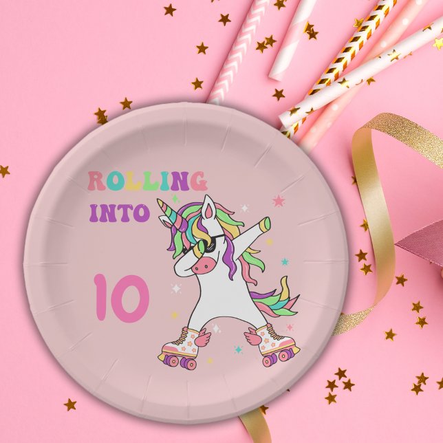 Assiettes En Carton Unicorn Dabbing Roller Patinage Anniversaire (Créateur téléchargé)