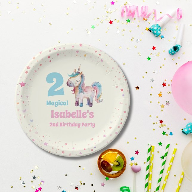 Assiettes En Carton Unicorn Deux Magiques 2e fête d'anniversaire (Créateur téléchargé)