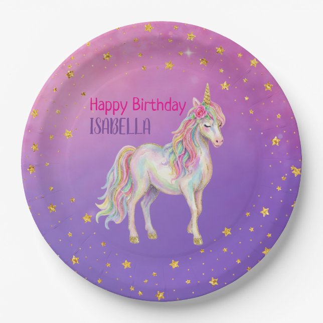 Assiettes En Carton Unicorn Glitter Girls Birthday (Devant)