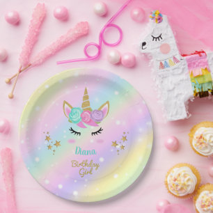 Assiettes En Carton Unicorn Magical Party Girl avec le nom
