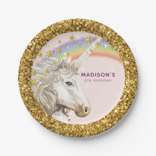 Assiettes En Carton Unicorn Magique Anniversaire Or