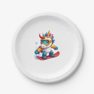 Assiettes En Carton Unicorn on Snowboard - Funny Ski and Wintersports 