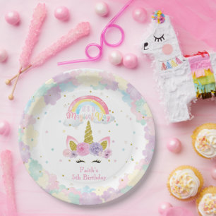 Assiettes En Carton Unicorn Pastel Plaque papier d'anniversaire