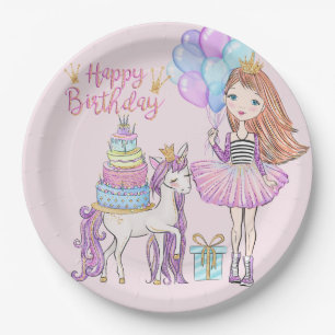 Assiettes En Carton Unicorn Princess Cool Girl Birthday