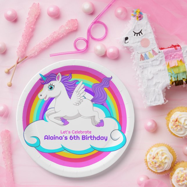 Assiettes En Carton Unicorn Rainbow Clouds Stars Bounce House Gift (Fête)