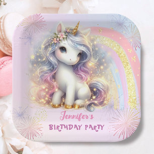 Assiettes En Carton Unicorn rose or Parties scintillant fille Annivers